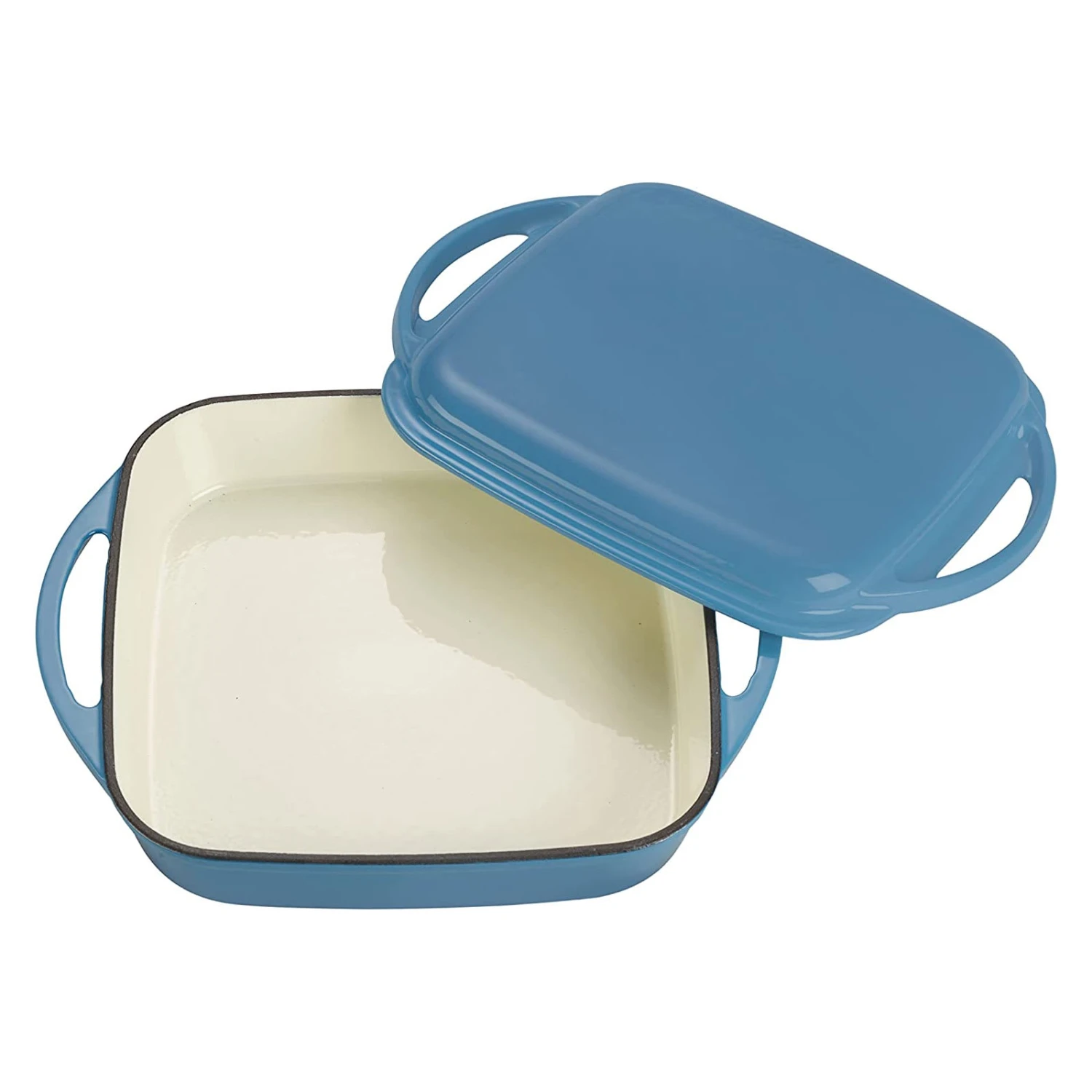 2 Tlg. Set Gusseisen Bräter Mit Deckel 1.5 L In Hellblau