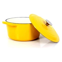 2 Tlg. Set Gusseisentopf Mit Deckel 3.5 L In Gelb