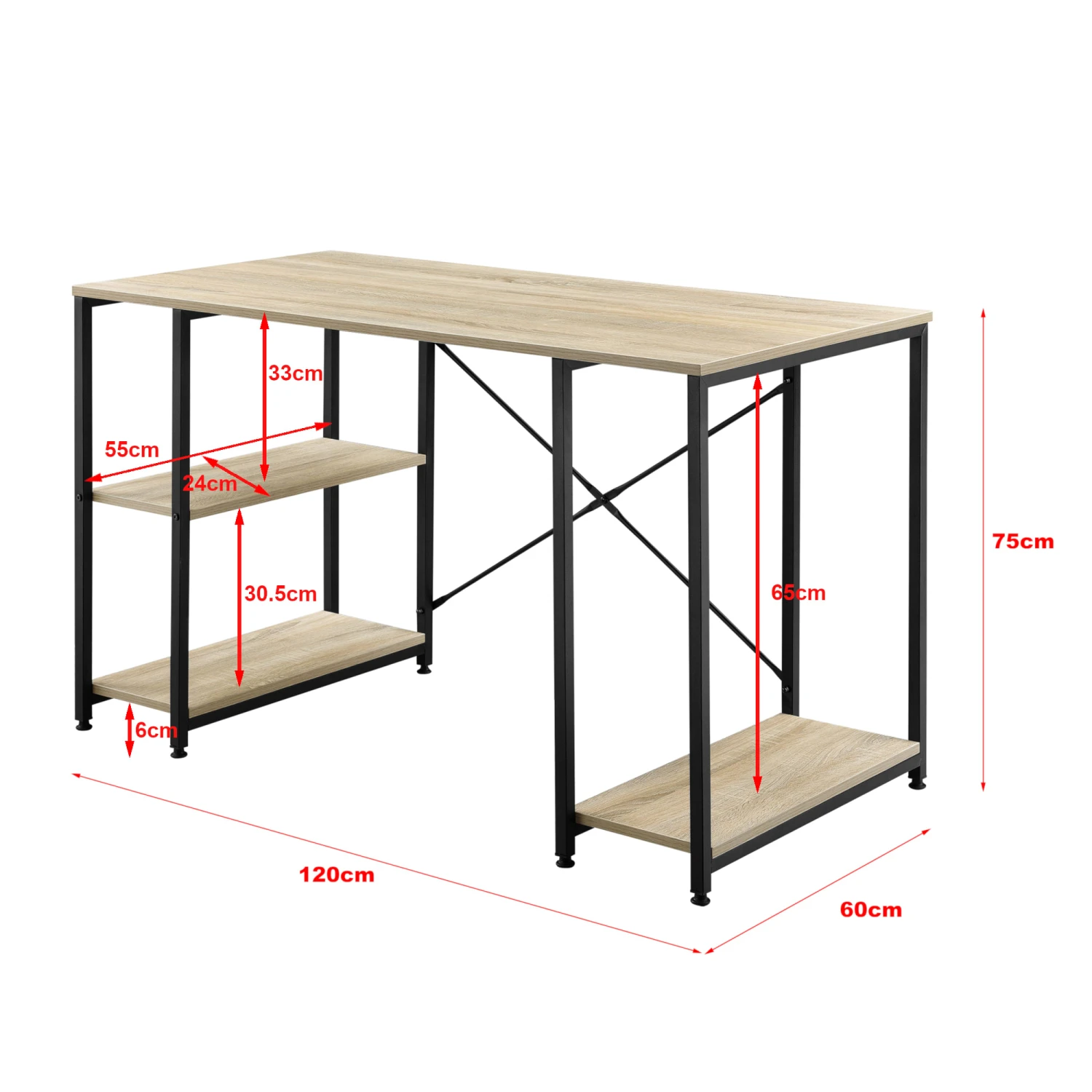 Schreibtisch Aarhus In Hellbraun Weiß (H)75cm (B)120cm (T)60cm – Bild 4