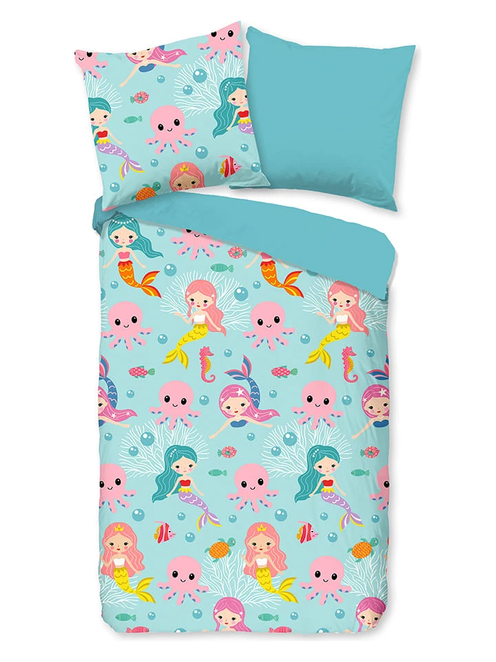 Flanell-Bettwäsche-Set "Moody" In Türkis/ Bunt