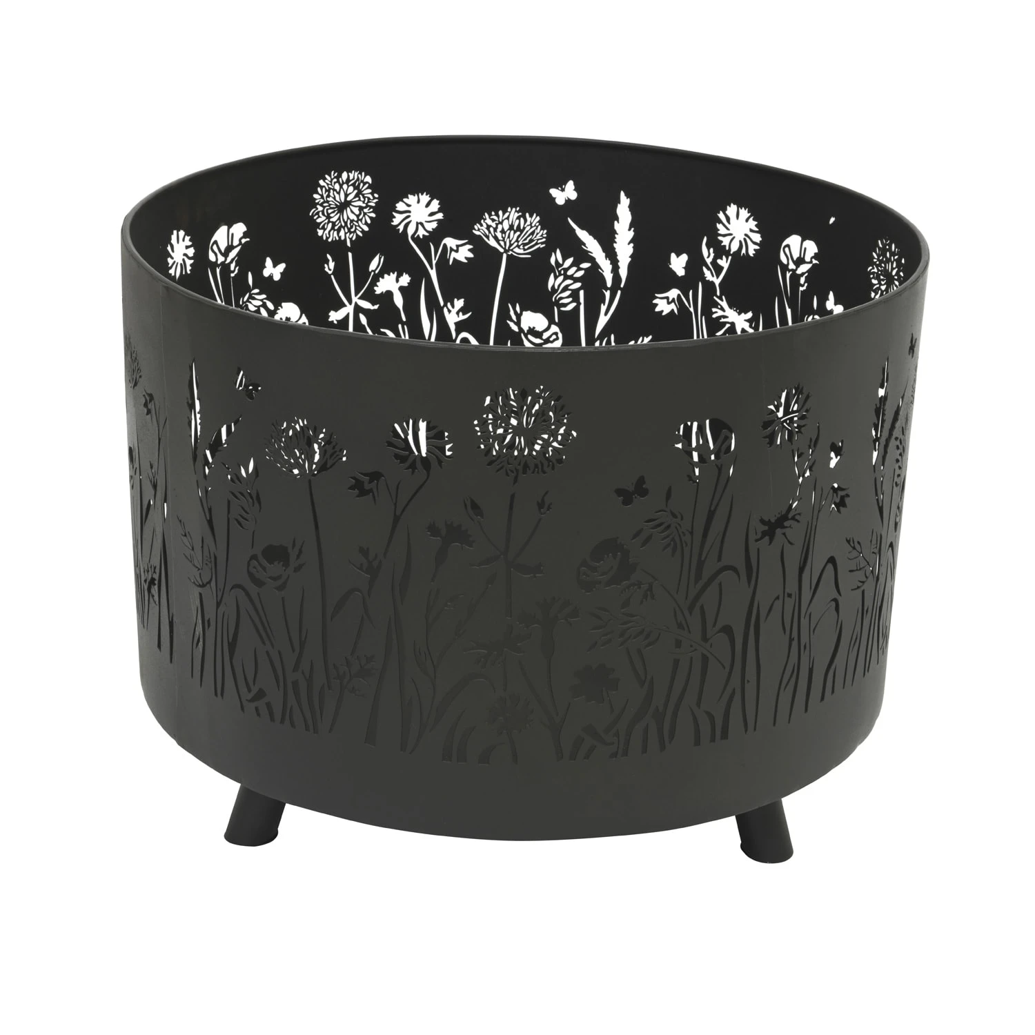 Feuerkorb Blumenwiese Feuerschale H: 40cm In Schwarz