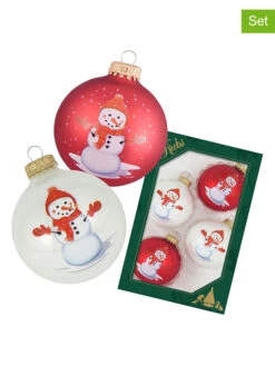 Christbaumkugeln In Rot/ Weiß - 4 Stück - Ø 7 Cm