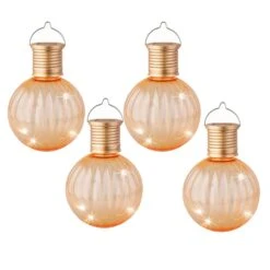 4er Set LED Solar Glühbirne GLOW H: 11cm In Orange