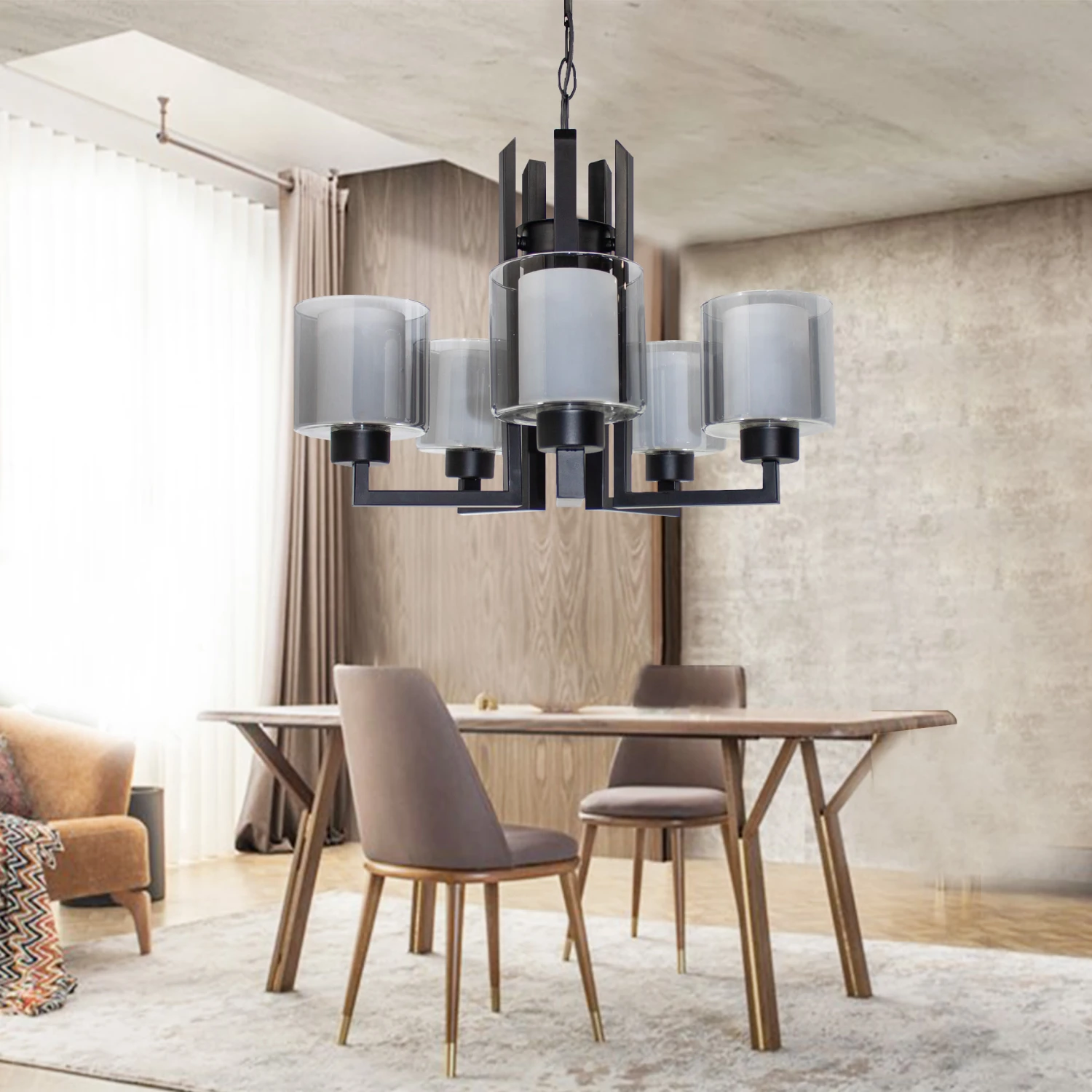 Deckenleuchte Eiffel 5-flammig Doppelt Verglasung Schwarz-Grau – Bild 2