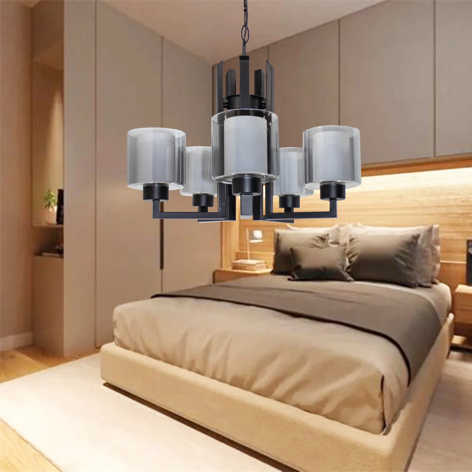 Deckenleuchte Eiffel 5-flammig Doppelt Verglasung Schwarz-Grau – Bild 3