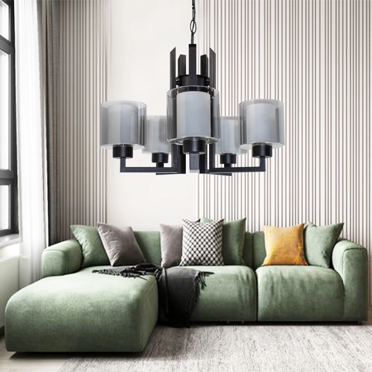 Deckenleuchte Eiffel 5-flammig Doppelt Verglasung Schwarz-Grau – Bild 4