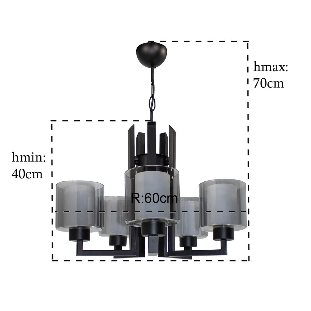 Deckenleuchte Eiffel 5-flammig Doppelt Verglasung Schwarz-Grau – Bild 5