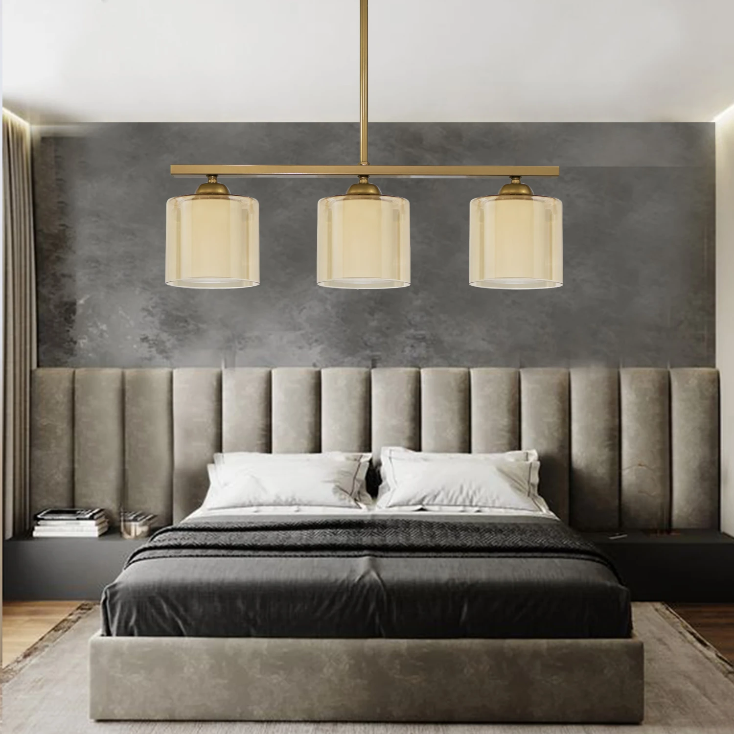 Deckenleuchte Linear 3-flammig Doppelt Verglasung Gold – Bild 2