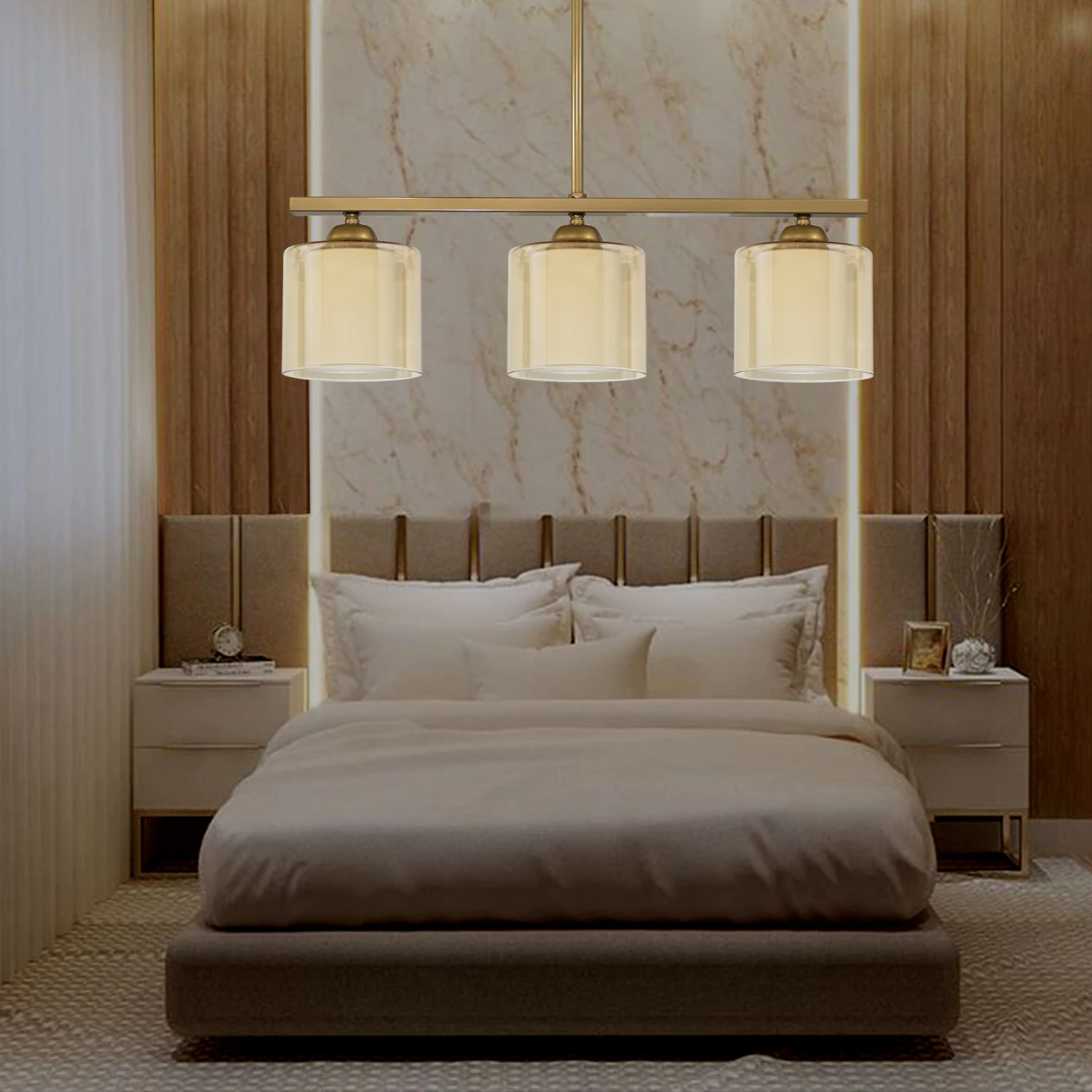 Deckenleuchte Linear 3-flammig Doppelt Verglasung Gold – Bild 3