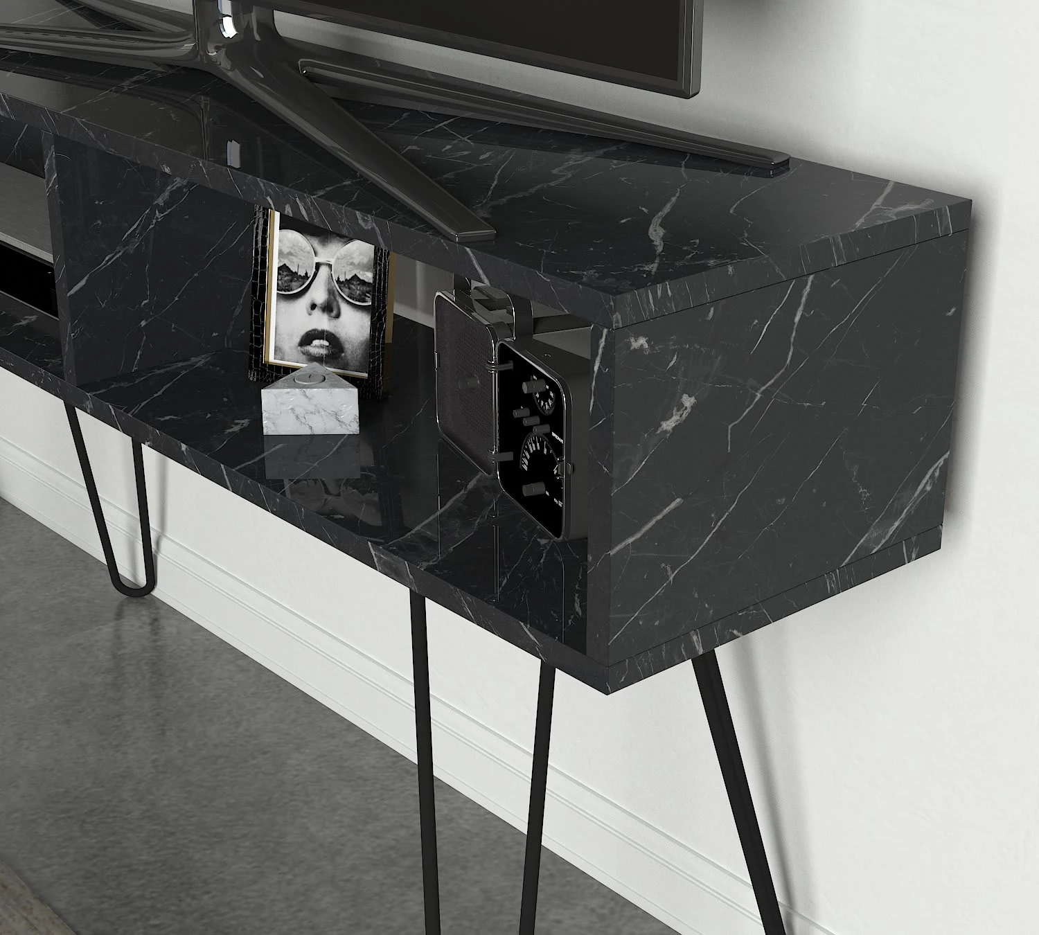 TV Lowboard Alya Mit Metallfüße Marmor Optik – Bild 4