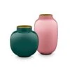 Pip Studio 2tlg. Set Vase "Metal Oval Round" In Rosa/ Grün - (L) 18,5 X (B) 10cm