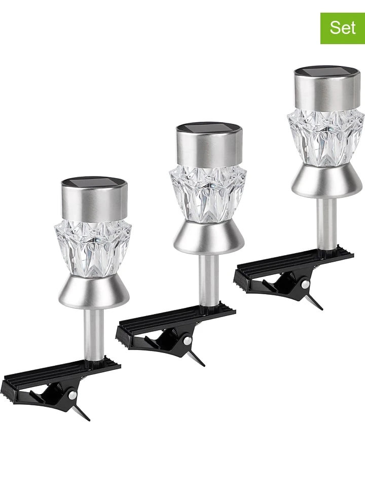 3er-Set: LED-Solarleuchte In Silber - (H)20 Cm