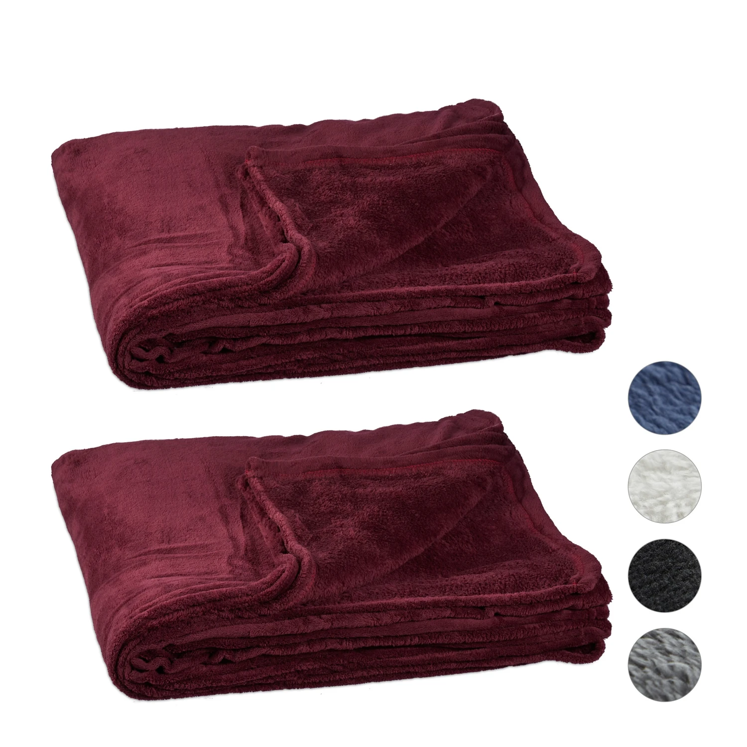 2x Kuscheldecke In Bordeaux - (B)200 X (T)220 Cm