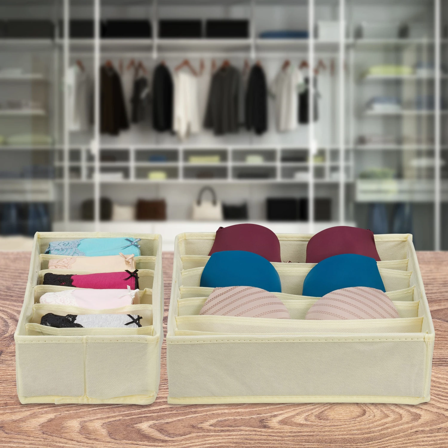 4 Tlg. Unterwäsche Organizer In Beige – Bild 2