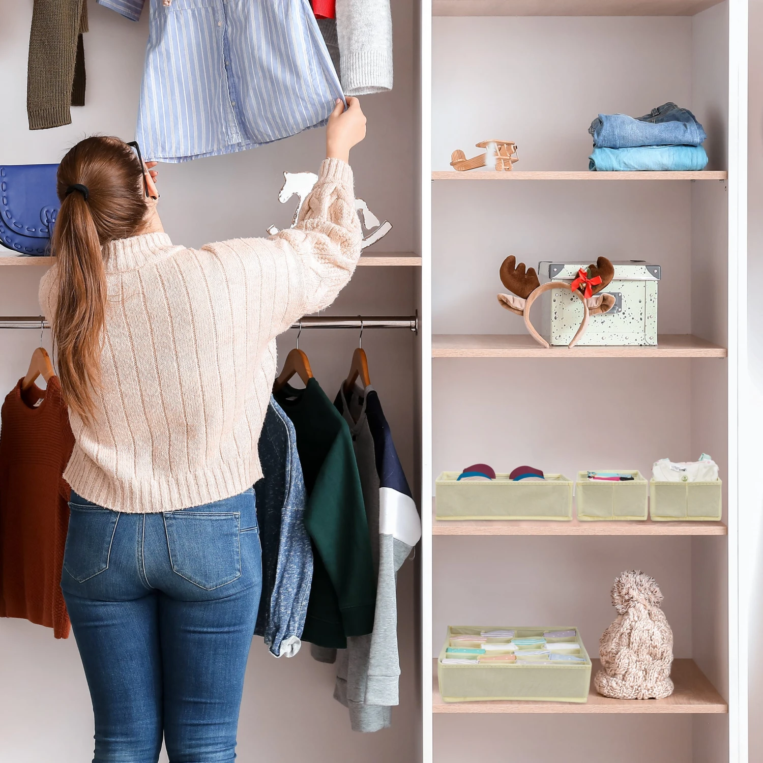 4 Tlg. Unterwäsche Organizer In Beige – Bild 3