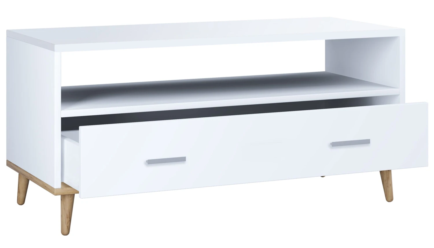 Sofatisch Couchtisch Schublade Lindas In Weiß / Honig-Eiche