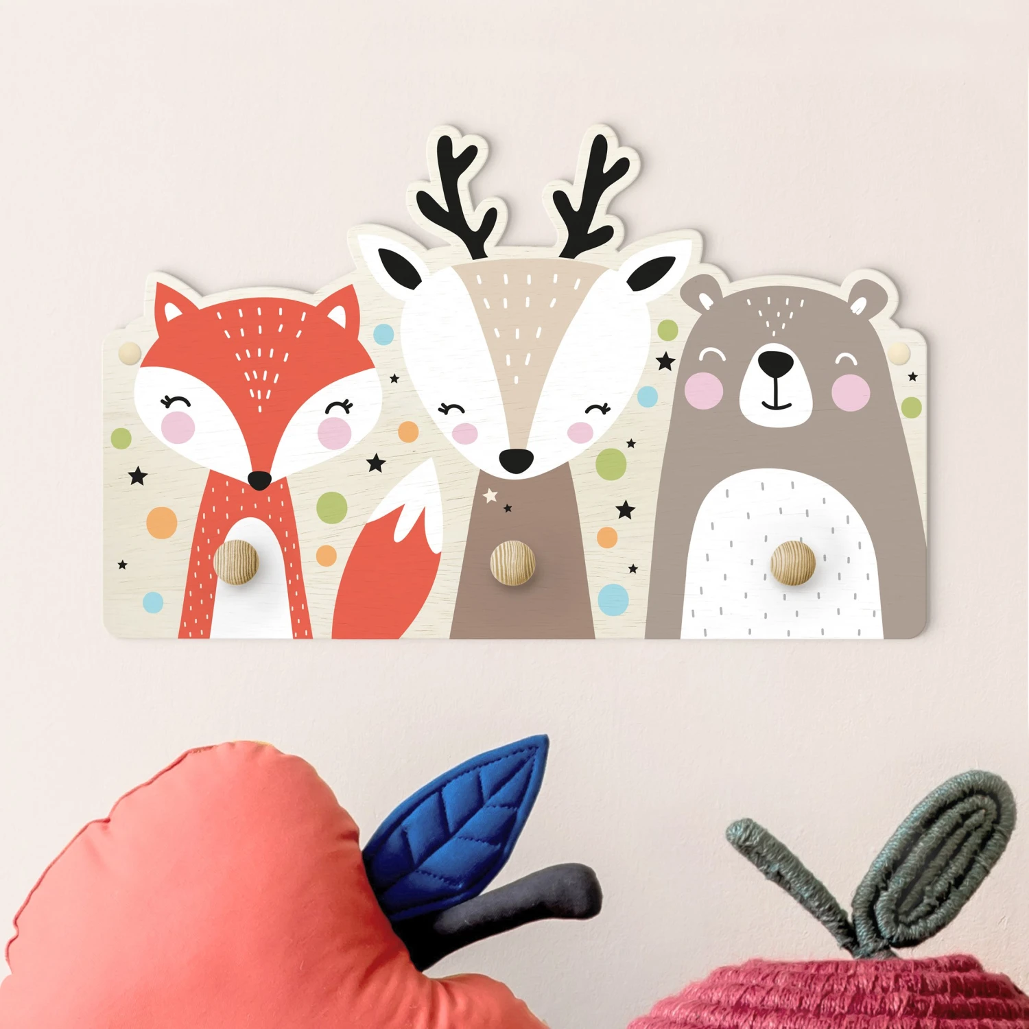 Kindergarderobe Holz - Süße Waldtiere In Pastell – Bild 2