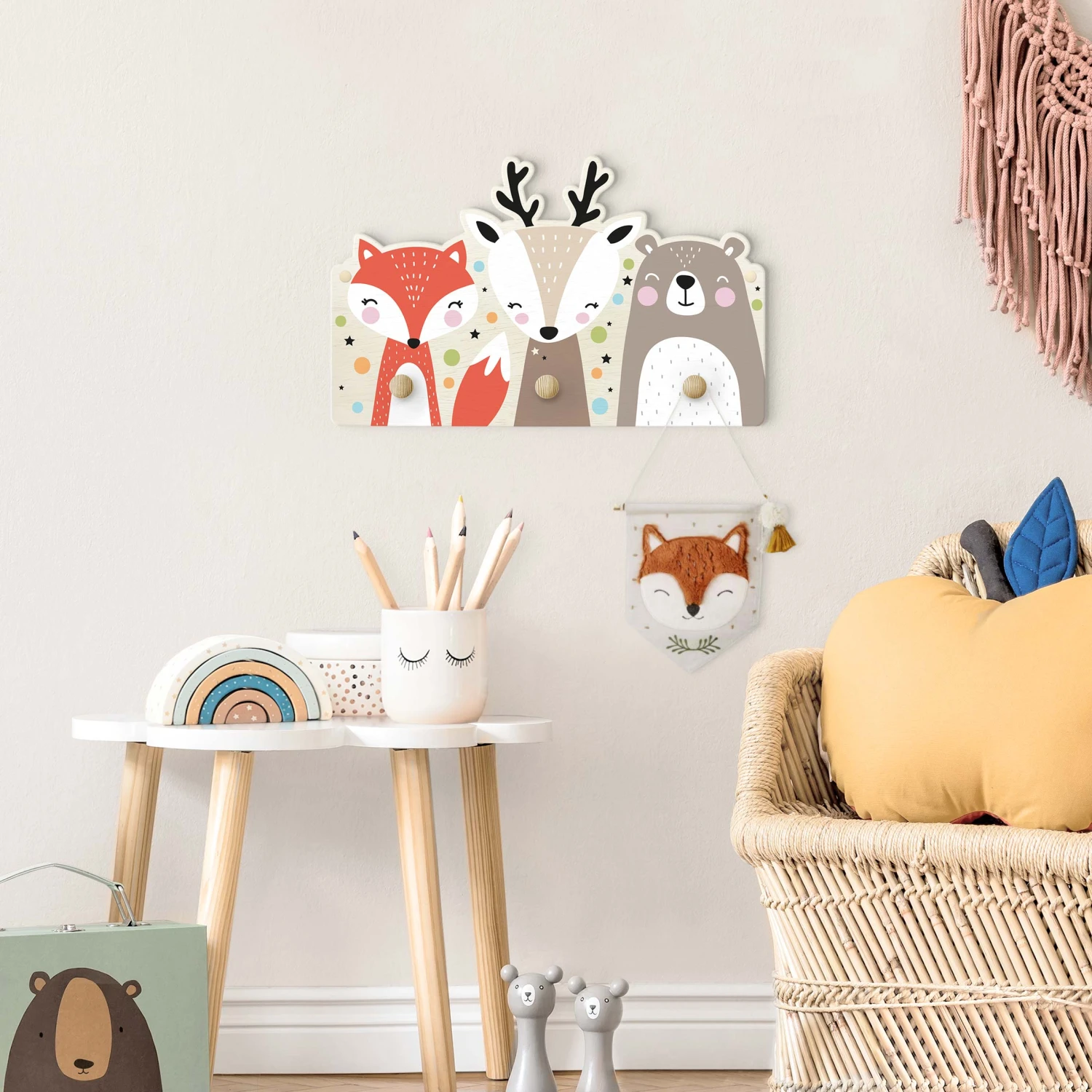 Kindergarderobe Holz - Süße Waldtiere In Pastell – Bild 4