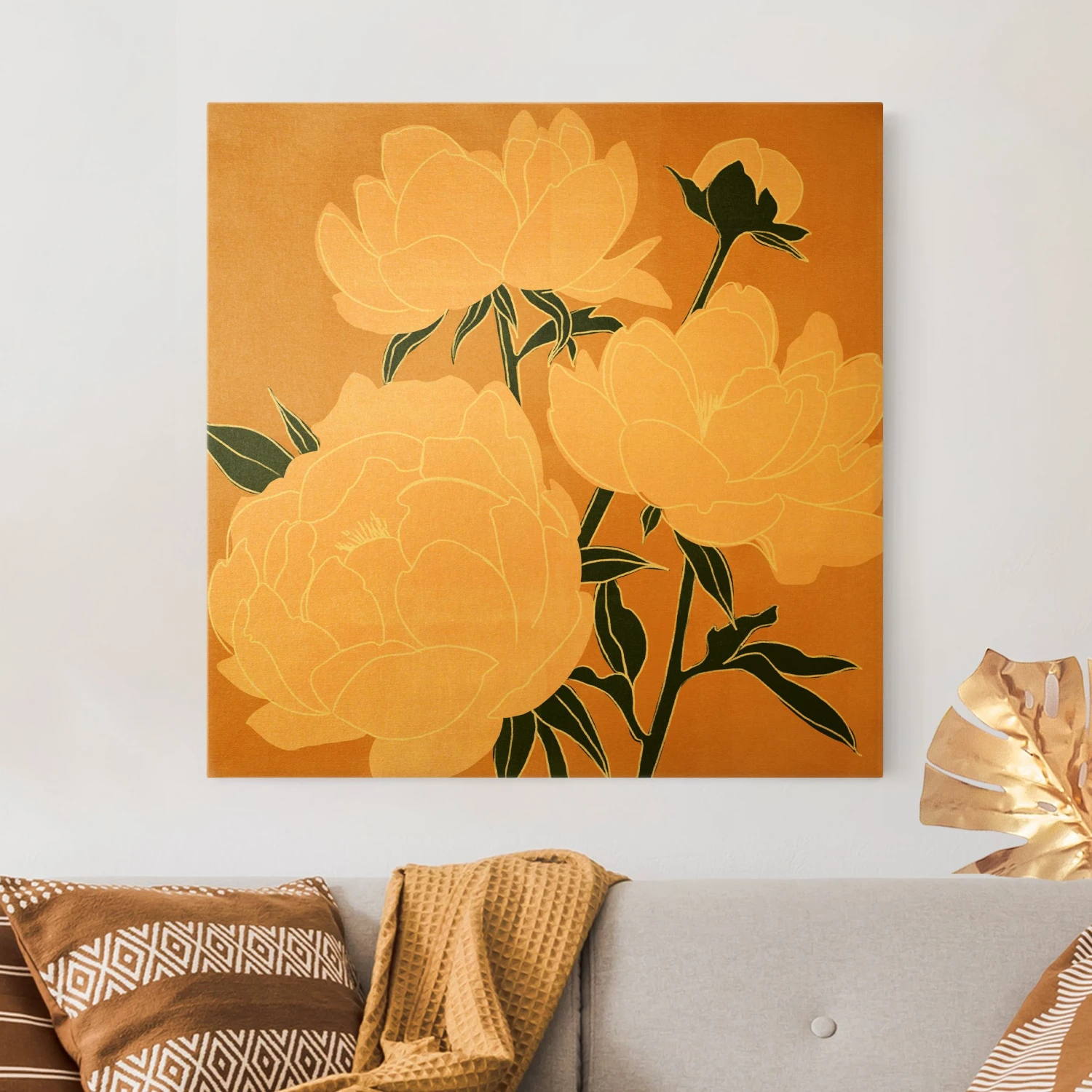 Leinwandbild Gold - Moderne Pfingstrosen II In Orange – Bild 2