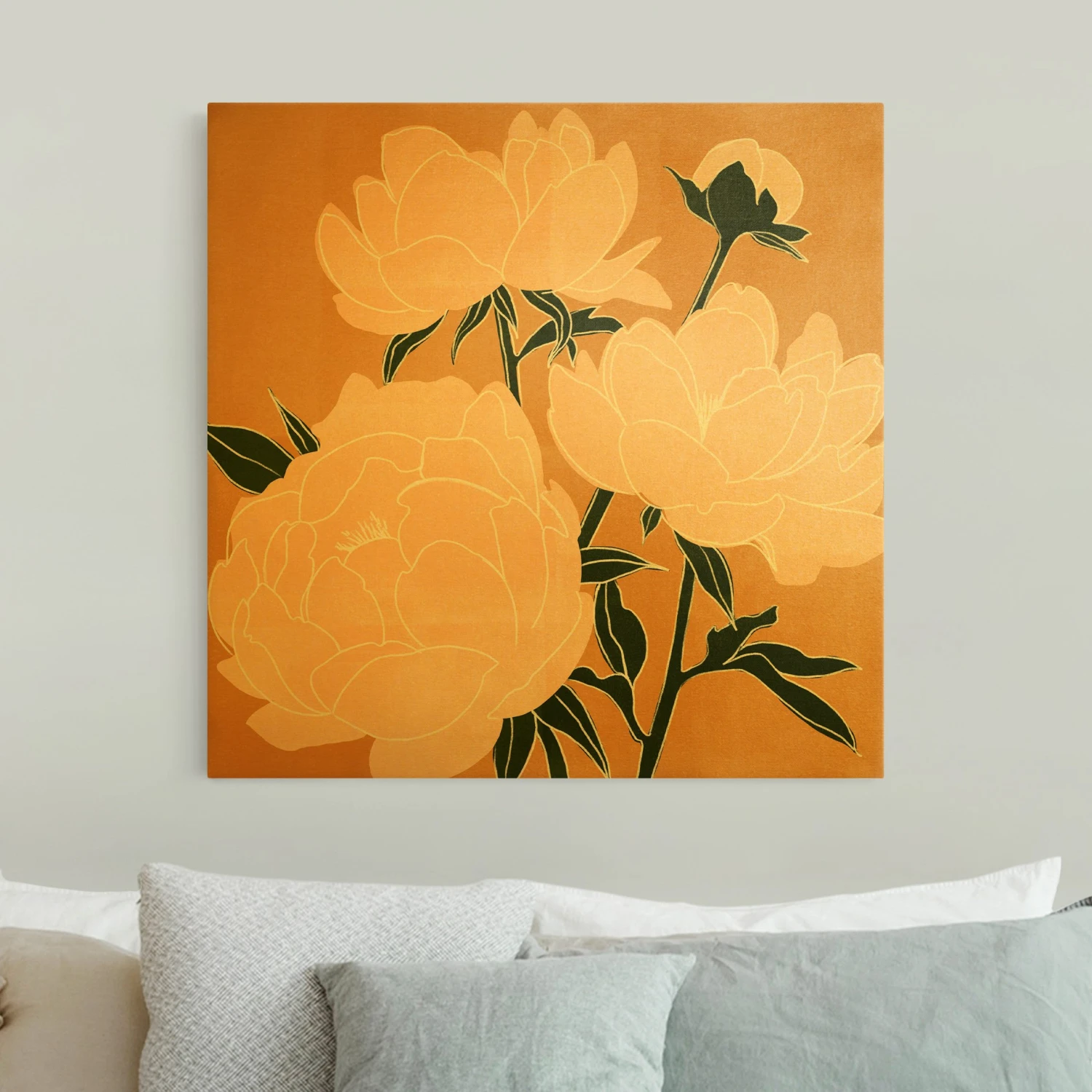 Leinwandbild Gold - Moderne Pfingstrosen II In Orange – Bild 3