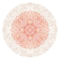 Runde Tapete - Mandala Aquarell Ornament Beige Orange In Creme-Beige