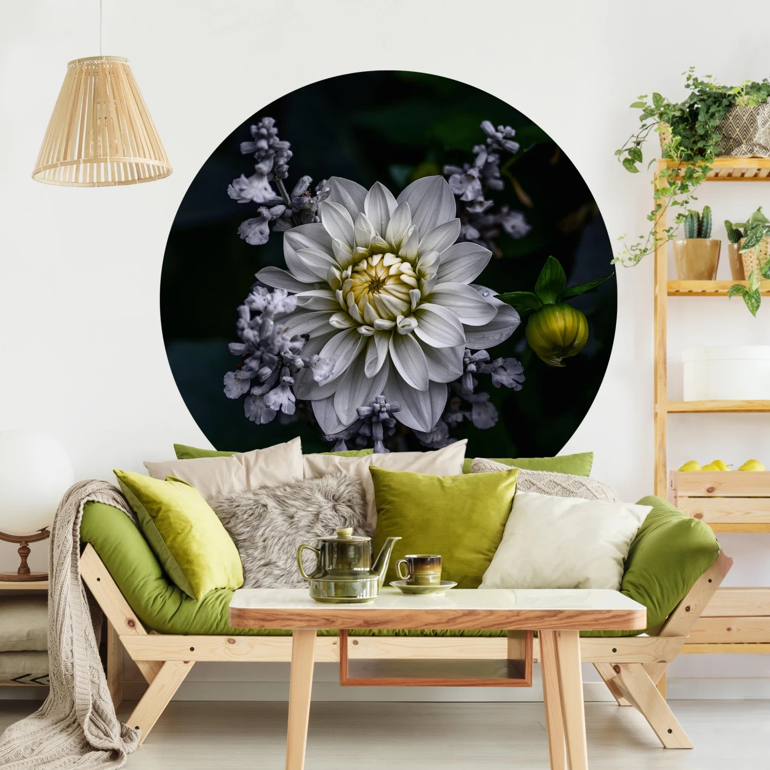 Runde Tapete - Weiße Dahlie In Schwarz – Bild 4