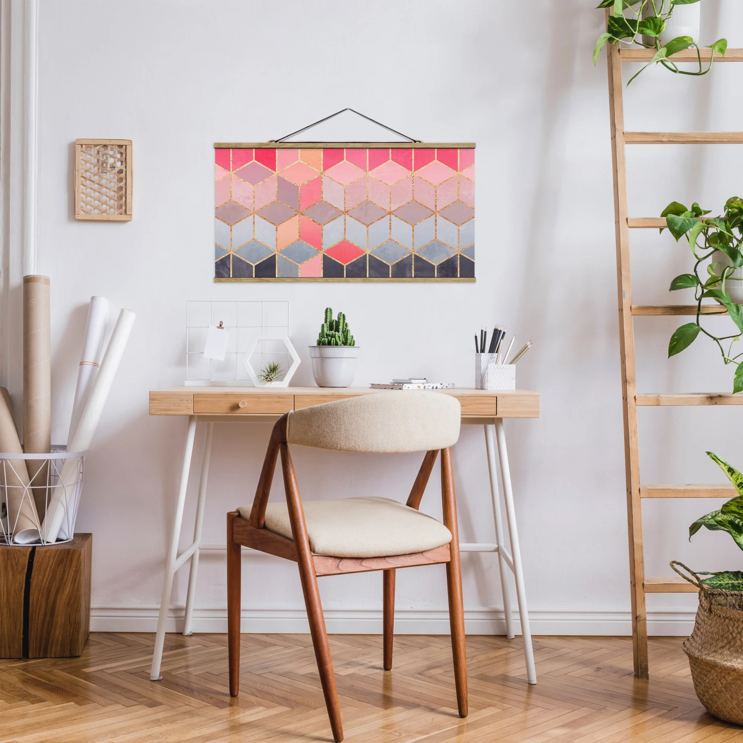 Stoffbild - E. Fredriksson - Buntes Pastell Goldene Geometrie In Rosa – Bild 4