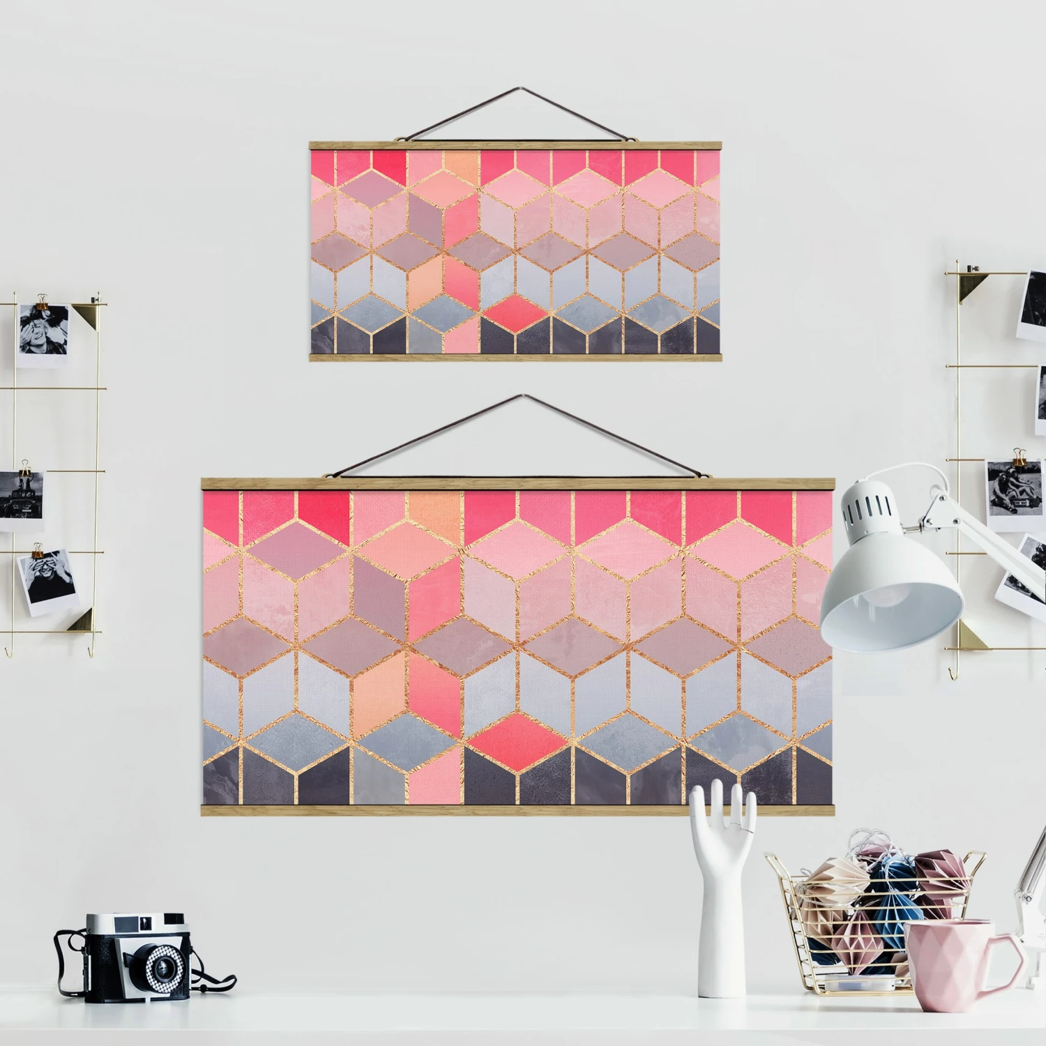 Stoffbild - E. Fredriksson - Buntes Pastell Goldene Geometrie In Rosa – Bild 7