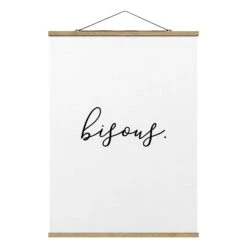 Stoffbild Mit Posterleisten - Bisous In Weiß