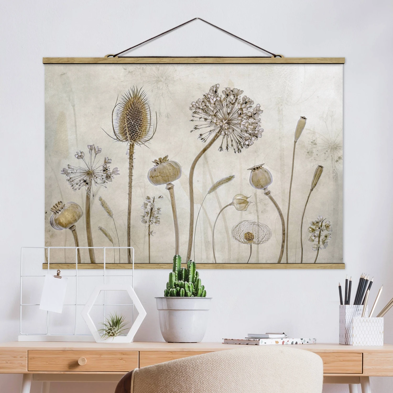 Stoffbild Mit Posterleisten - Growing Old In Creme-Beige – Bild 2