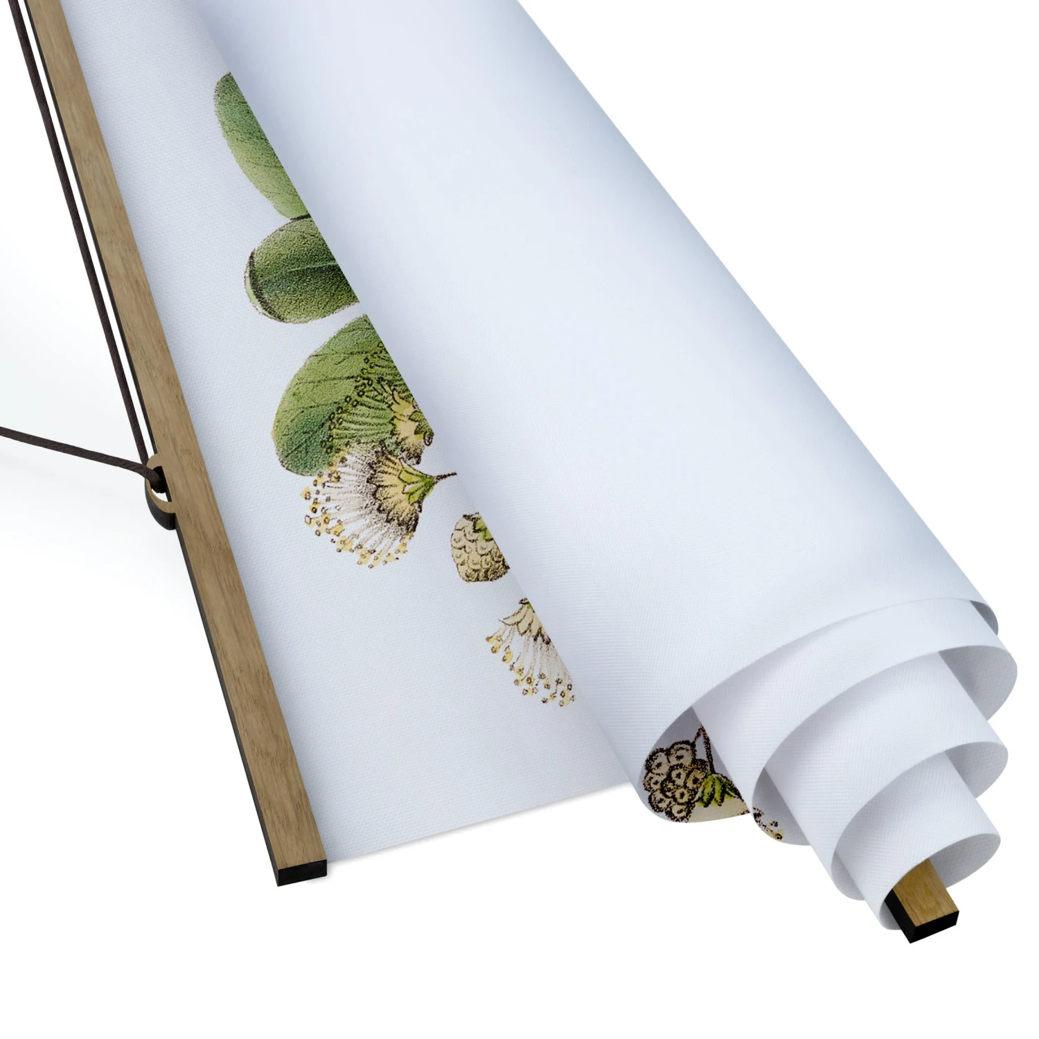 Stoffbild Mit Posterleisten - Laubwerk Mit Blüten III In Weiß – Bild 6