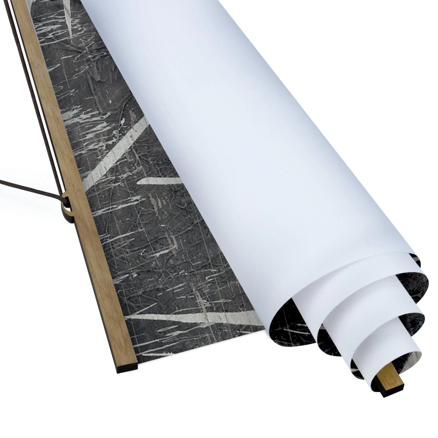 Stoffbild Mit Posterleisten - Palmenblätter Vor Hellgrau In Grau – Bild 6