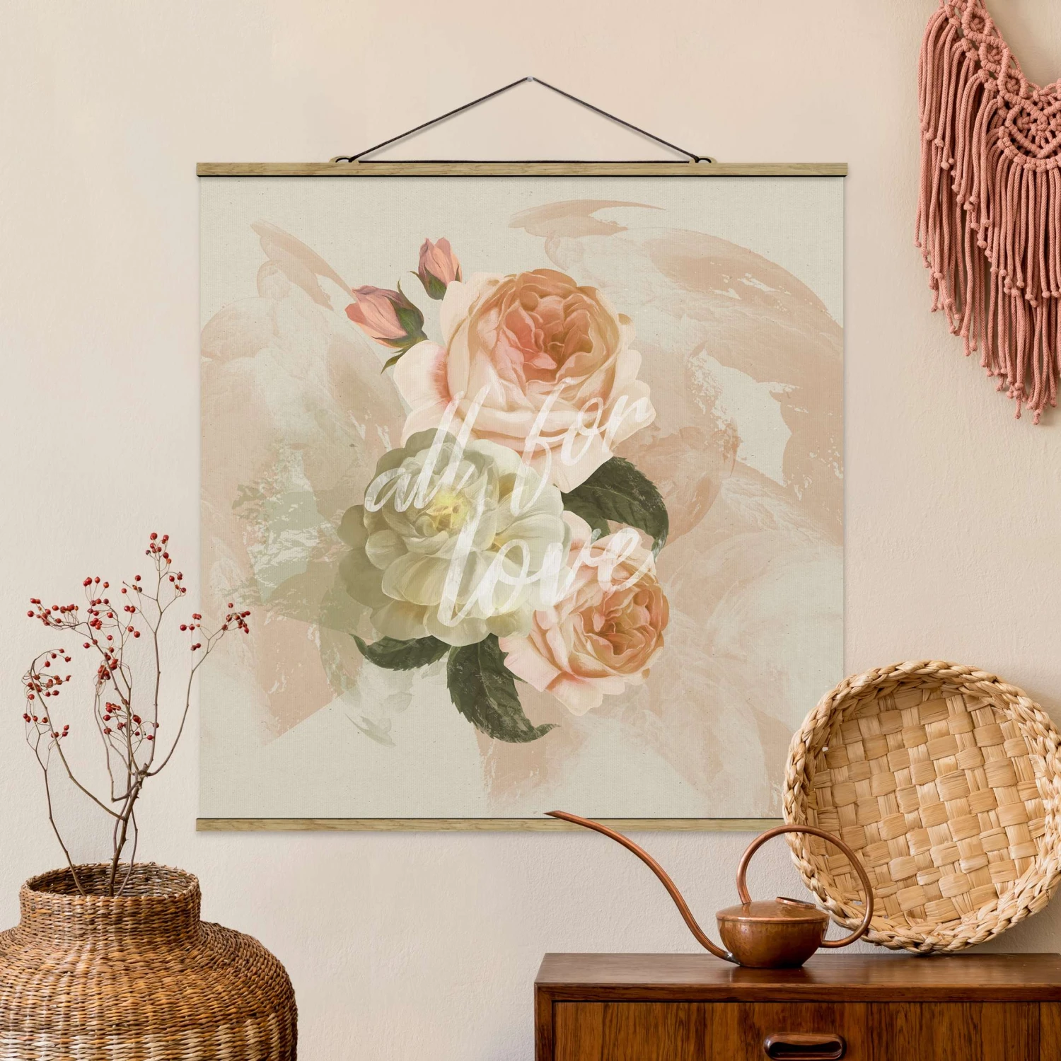 Stoffbild Mit Posterleisten - Roses - All For Love In Rosa – Bild 2