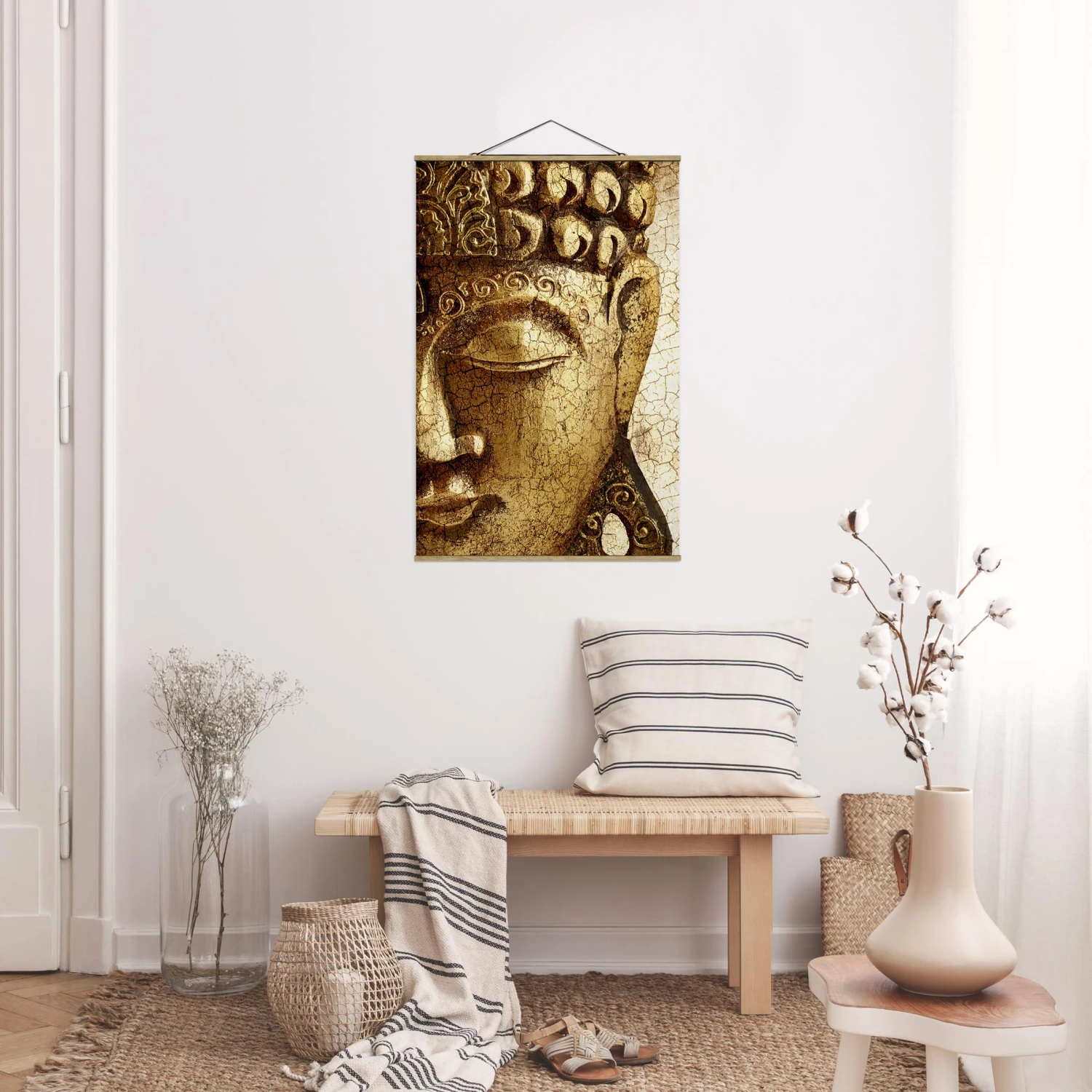 Stoffbild Mit Posterleisten - Vintage Buddha In Gold – Bild 3