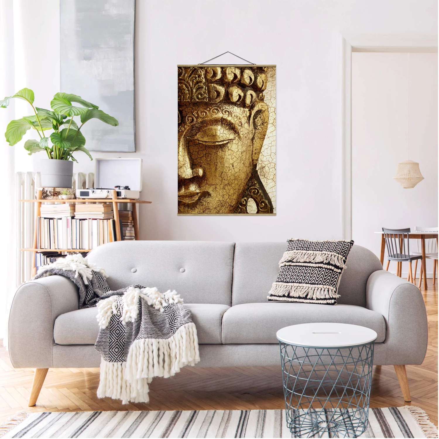 Stoffbild Mit Posterleisten - Vintage Buddha In Gold – Bild 4