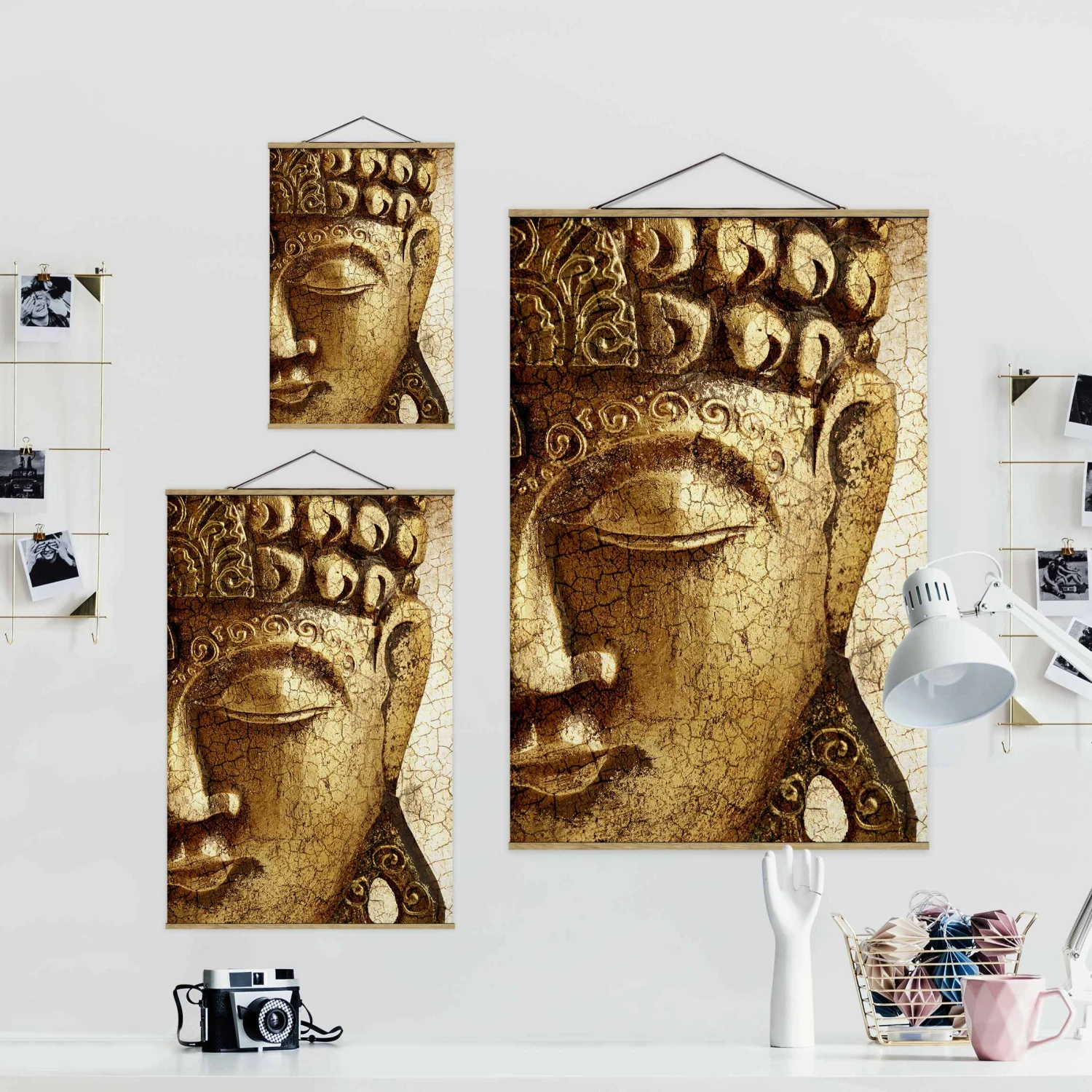 Stoffbild Mit Posterleisten - Vintage Buddha In Gold – Bild 7