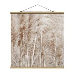 Stoffbild Mit Posterleisten - Warmes Pampasgras Im Sommer In Creme-Beige