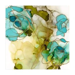 Vinyl-Teppich - Blumenfacetten In Aquarell In Türkis