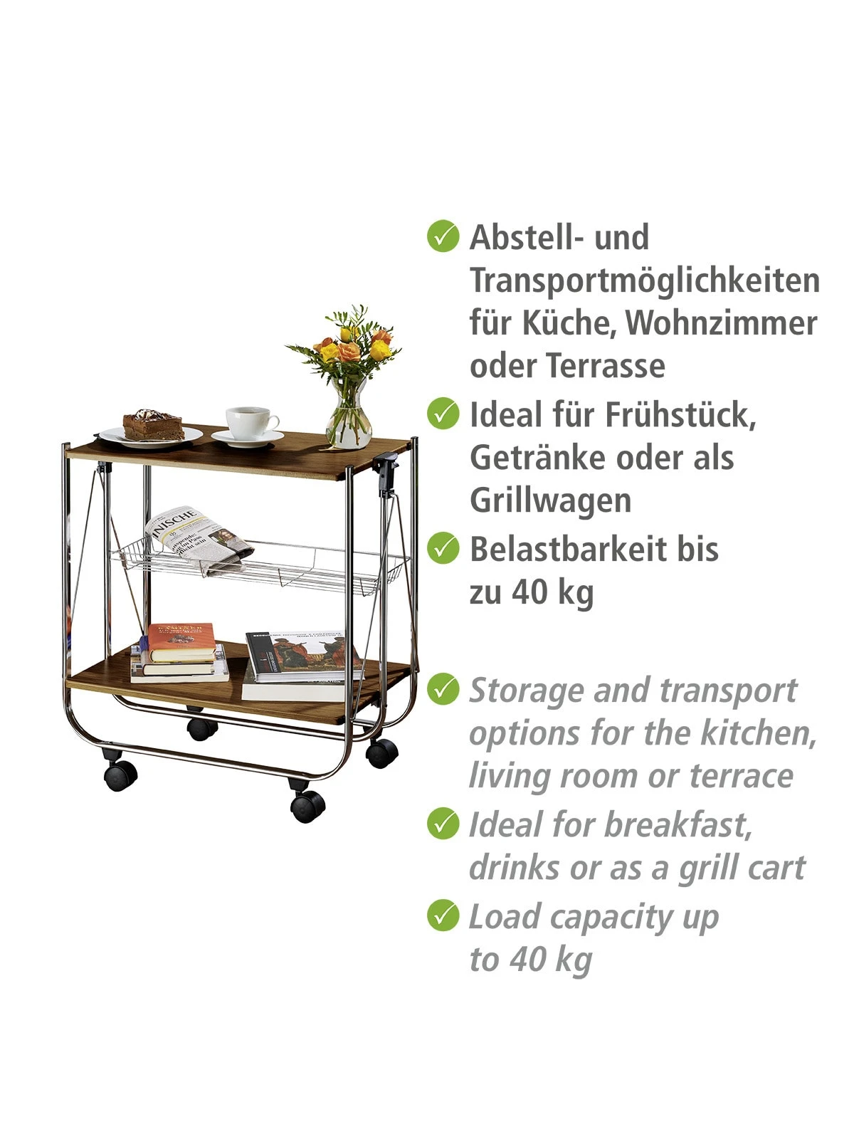 Wenko Servierwagen Dinett Deluxe Walnuss In Braun – Bild 13