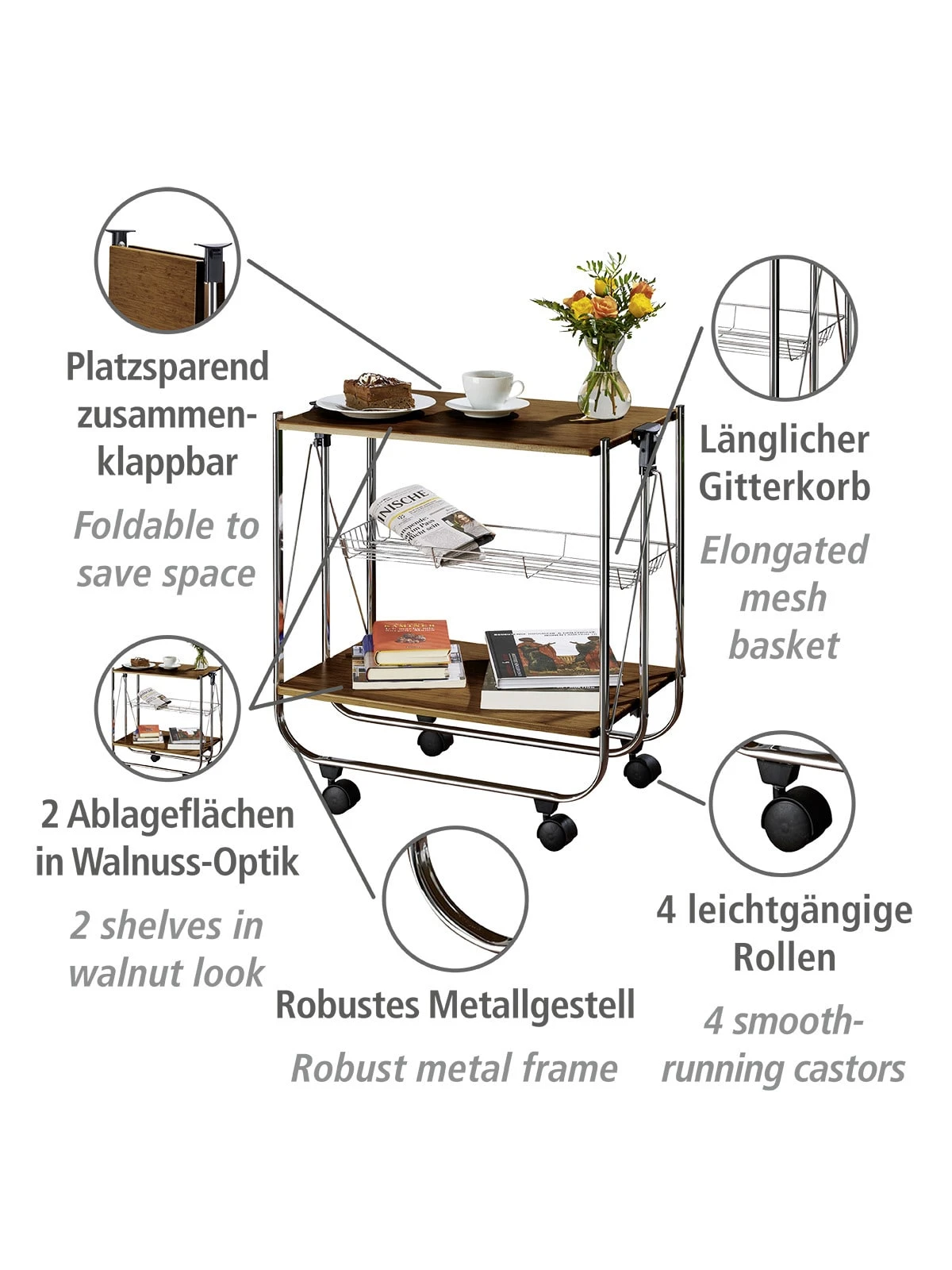 Wenko Servierwagen Dinett Deluxe Walnuss In Braun – Bild 4